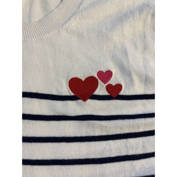 J. Crew Sweaters - J CREW Teddie Sweater Women XL black white stripes red hearts quiet luxury